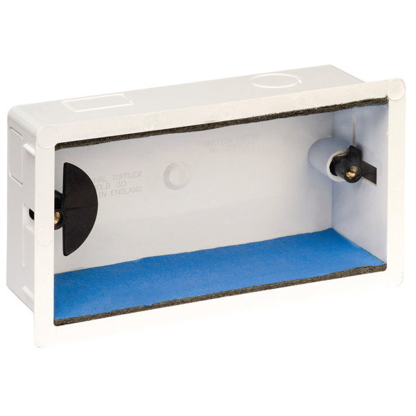 Double gang dry lining box. 46mm deep with fire barrier