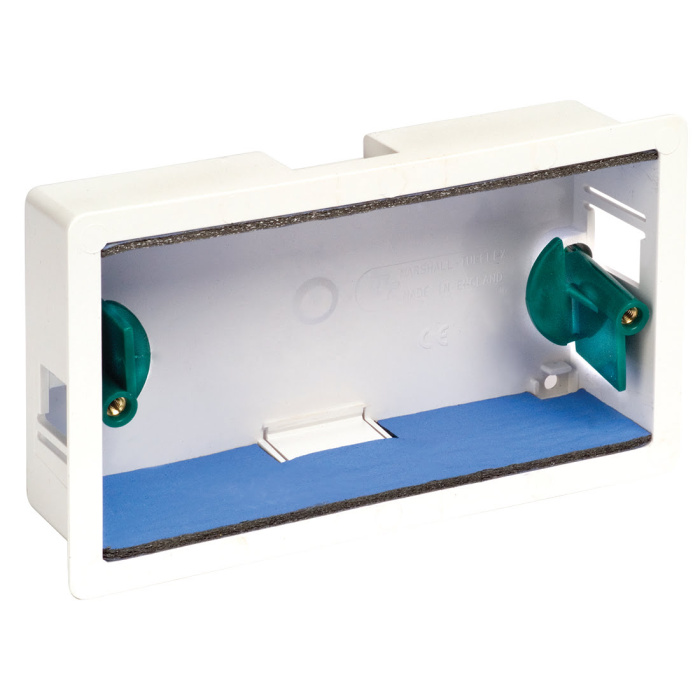 Double gang dry lining box. 34mm deep with fire barrier