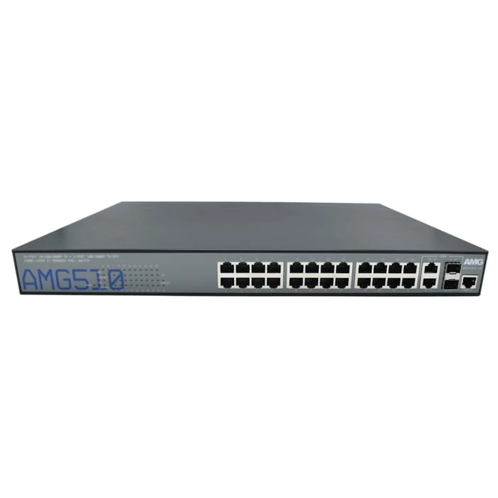 24 x 10/100/1000TX 30W PoE (460W Budget) & 2 x 100/1000M RJ45/SFP Combo