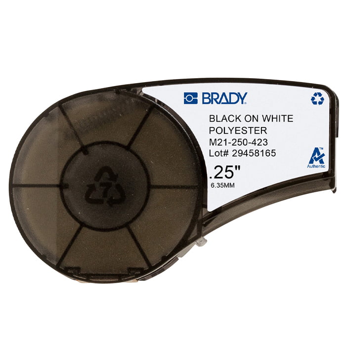 6.35mm wide tape, black text on white 6.35mm wide tape