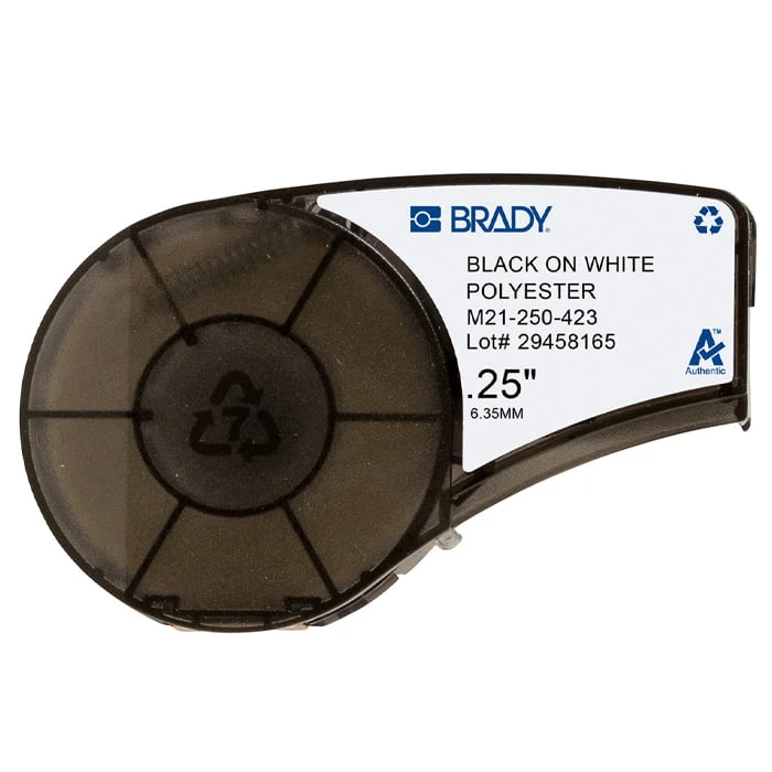 6.35mm wide tape, black text on white 6.35mm wide tape