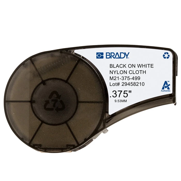 0.375″ wide tape, black text on white 0.375" wide tape