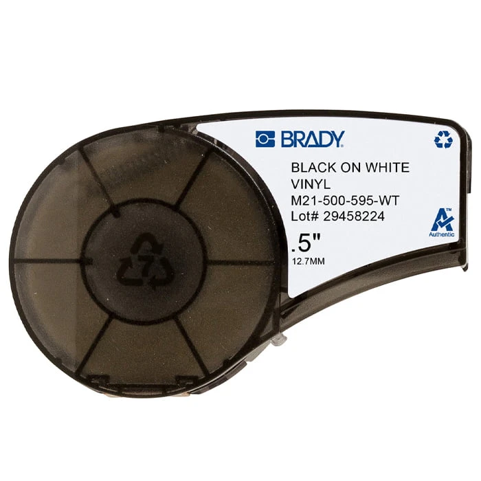 0.5″ wide tape, black text on white 0.5" wide tape