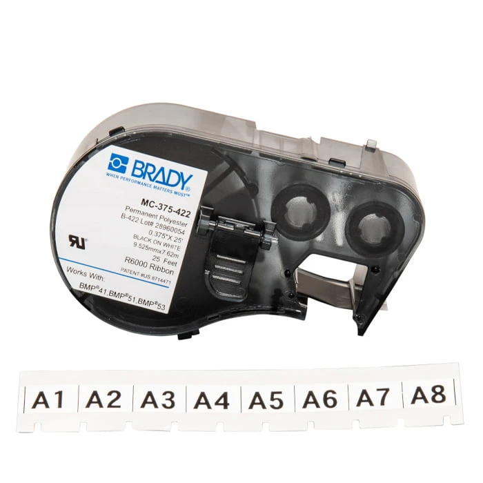 BMP5x 9.53mm white tape & black text