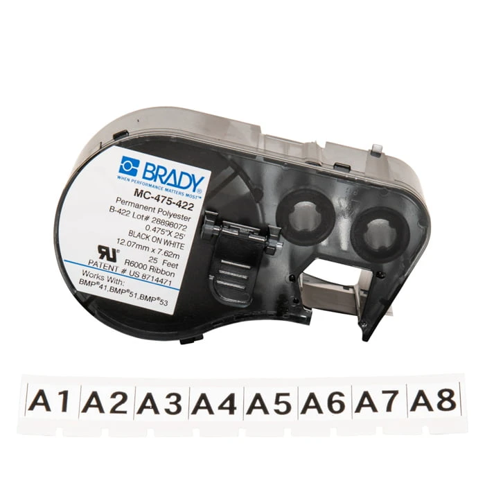 BMP5x 12.7mm white tape & black text