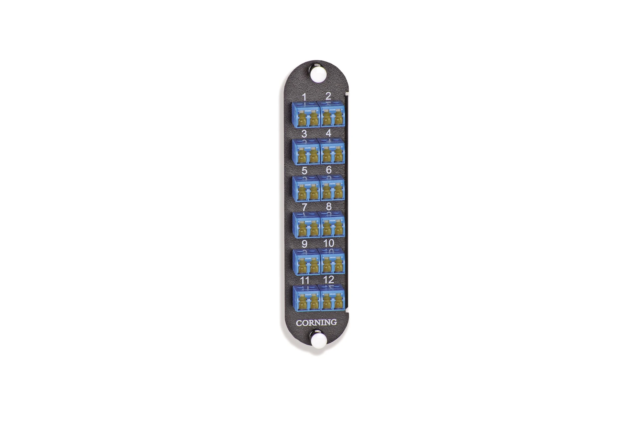 24 Fibre, 12 Shuttered LC Duplex UPC CCH Adapter Panel, shuttered blue adapters, ceramic sleeve 24 Fibre, 12 Shuttered LC Duplex UPC CCH Adapter Panel, shuttered blue adapters, ceramic sleeve
