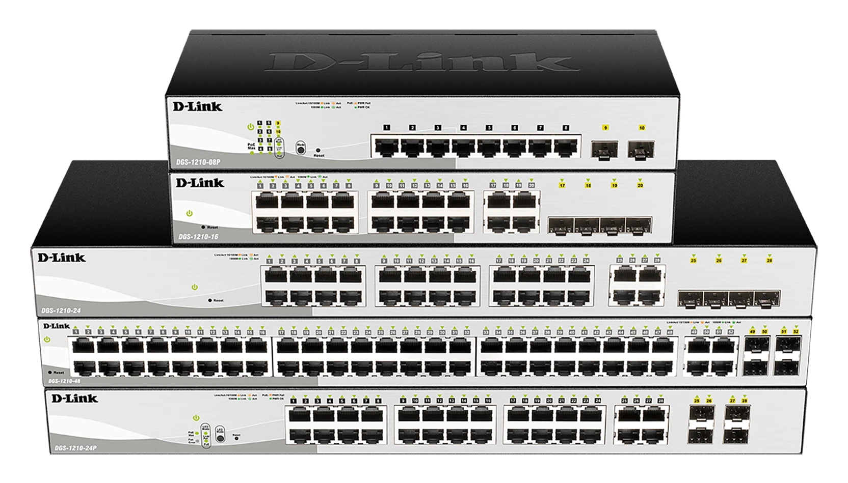 DGS-1210 Series – 24-Port Gigabit PoE Smart Managed Switch with 4 x Combo 1000BaseT/Mini-GBIC SFP ports DGS-1210 Series - 24-Port Gigabit PoE Smart Managed Switch with 4 x Combo 1000BaseT/Mini-GBIC SFP ports