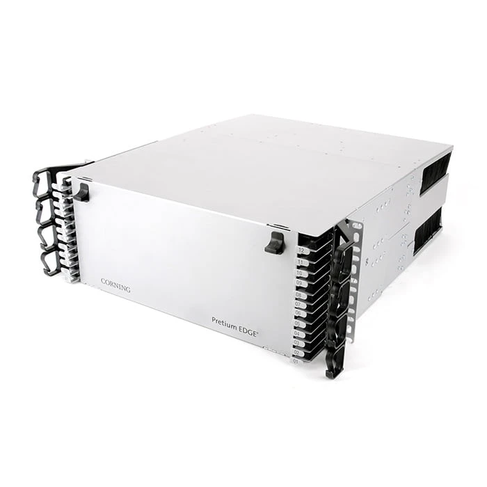 19-in 4U EDGE™ Housing with 12 Separate Sliding Trays (576 Fibres LC Duplex/ 3456 Fibres MTP) 19-in 4U EDGE™ Housing with 12 Separate Sliding Trays (576 Fibres LC Duplex/ 3456 Fibres MTP)