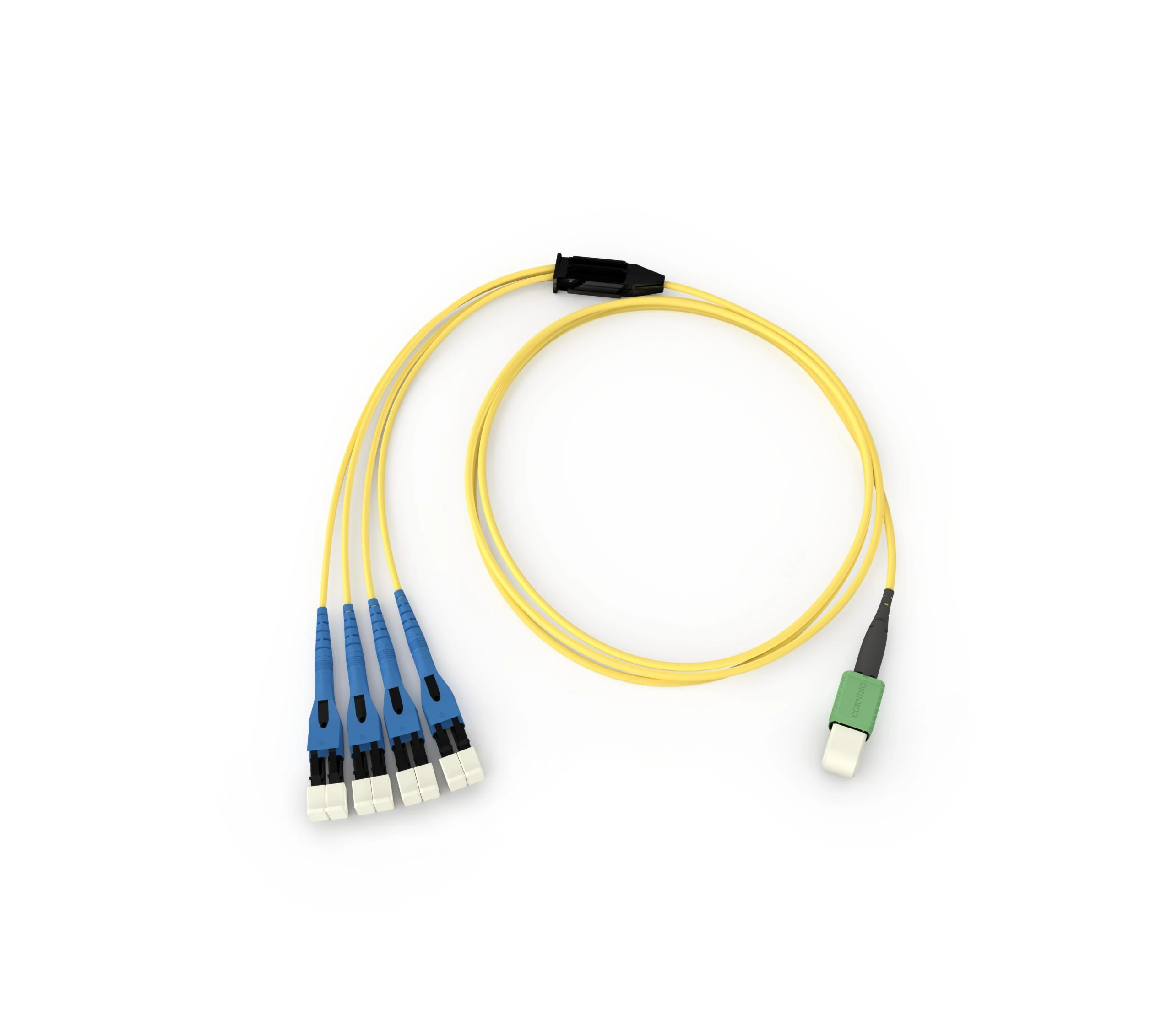 EDGE8 QSFP to SFP+ Staggered Harness, 8F, Bend-improved SM (OS2), MTP® (Non-Pinned) EDGE8 QSFP to SFP+ Staggered Harness, 8F, Bend-improved SM (OS2), MTP® (Non-Pinned)